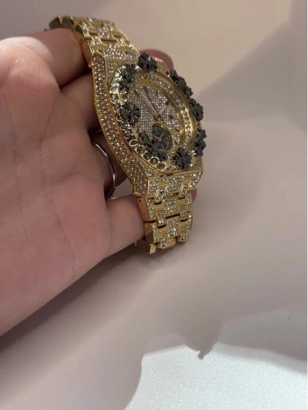 A1 Certified stainless steel wristwatch, gold tone, cz
